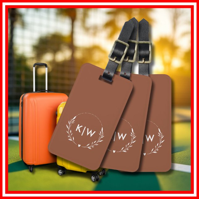 Étiquette À Bagage Terracotta et blanc | Monogramme des initiales mod (Terracotta and White | Modern Initials Monogram Luggage Tag)