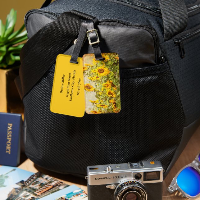 Étiquette À Bagage Terrain de tournesol Vintage Jaune antique Floral (Recto & Verso)