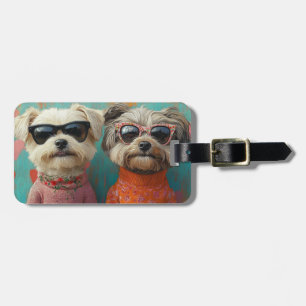Étiquette À Bagage Terrier Wheaten avec Roses de cœur Saint-Valentin