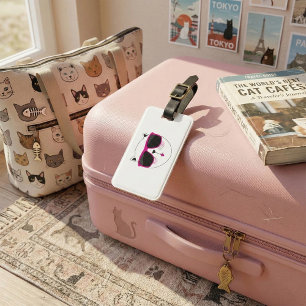 Étiquette À Bagage Tête de chat cool avec des lunettes de soleil rose