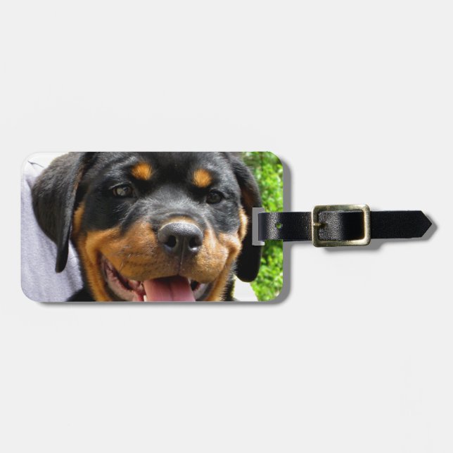 Étiquette À Bagage Tête de chiot Rottweiler Chien mignonne (Devant horizontal)