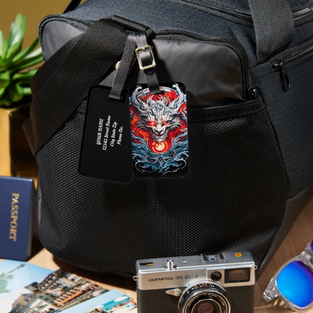 Étiquette À Bagage Tête de dragon mythique de la flamme rouge (Recto & Verso)