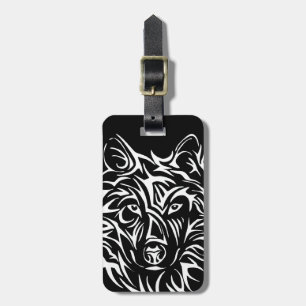 Étiquette À Bagage Tête de loup blanc sur noir 
