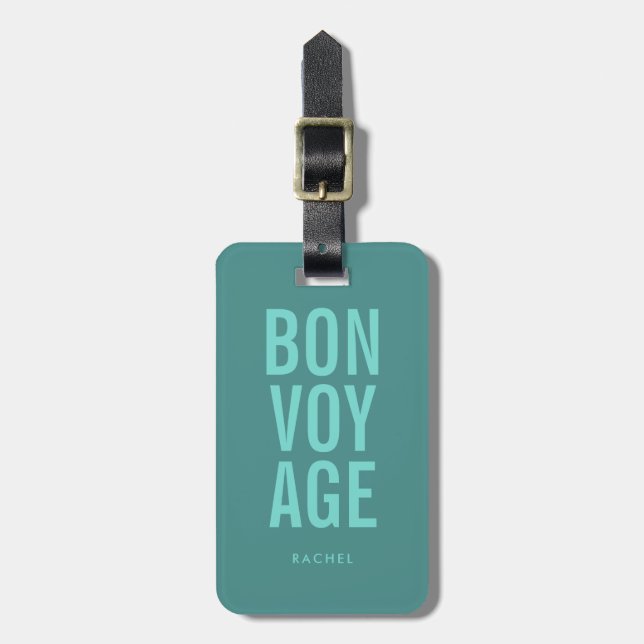 Étiquette À Bagage Texte du bloc typographique Bon voyage (Devant Vertical)