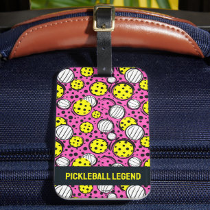 Étiquette À Bagage Texte personnalisé boules de pickleball jaune rose