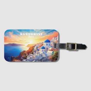 Étiquette À Bagage Texte personnalisé Coucher de soleil Santorin Grèc