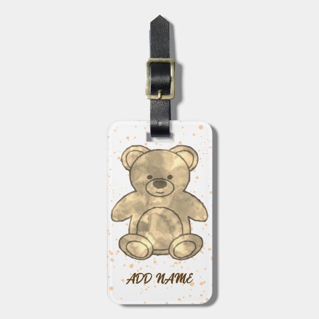 Étiquette À Bagage Texte personnalisé de l'ours en peluche (Devant Vertical)