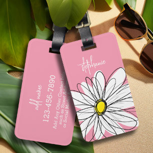Étiquette À Bagage Texte personnalisé marguerite rose et jaune
