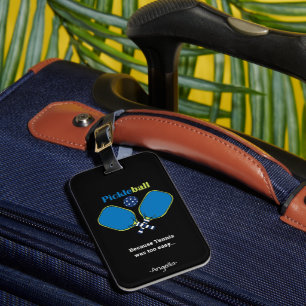 Étiquette À Bagage Texte personnalisé rose et bleu Pickleball