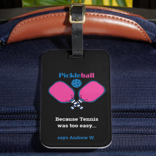 Étiquette À Bagage Texte personnalisé rose et bleu Pickleball
