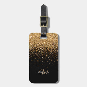 Étiquette À Bagage Texture de luxe élégant avec paillettes dorées sci