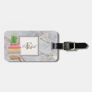 Étiquette À Bagage Texture de marbre de pierre tendance, Ananas monog