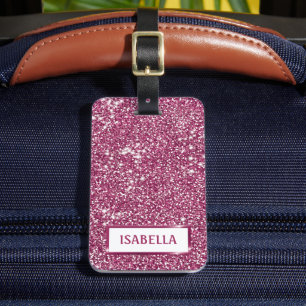 Étiquette À Bagage Texture de scintillement rose faux avec texte pers