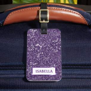 Étiquette À Bagage Texture de scintillement violet faux avec texte pe