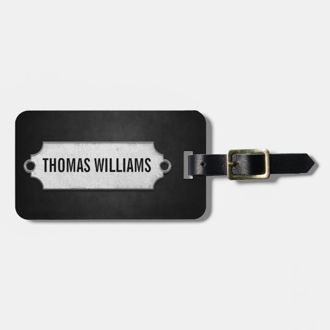 Étiquette À Bagage texture molle noire avec étiquette métallique (Devant horizontal)
