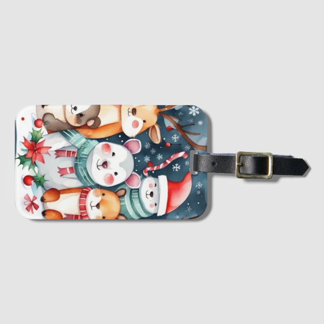 Étiquette À Bagage Thème de Noël Animaux mignons (Devant Horizontal)