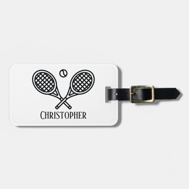 Étiquette À Bagage Thème de tennis Nom Monogramme (Devant horizontal)