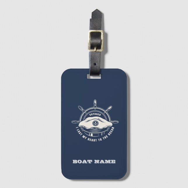 Étiquette À Bagage Thème nautique Nom du bateau Marine Bleu (Devant Vertical)