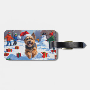 Étiquette À Bagage Tibétain Terrier courant dans la neige avec un cha