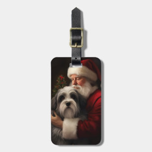 Étiquette À Bagage Tibetan Terrier Père Noël Noël Festif