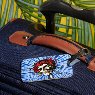 Étiquette À Bagage Tie Dye Blues avec crâne et roses