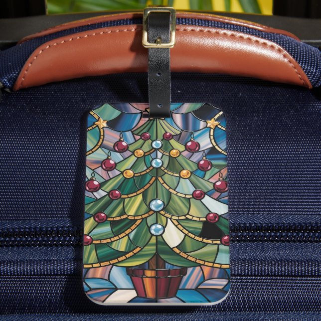 Étiquette À Bagage Tiffany-Style Stained Glass Christmas Tree (Insitu Rectoal 2)
