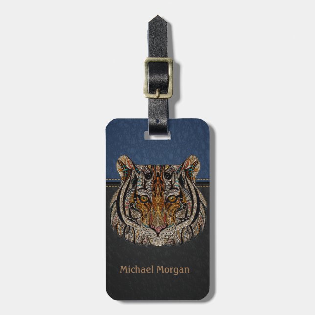 Étiquette À Bagage Tiger Tiger Leaer Look Bleu, Noir (Devant Vertical)