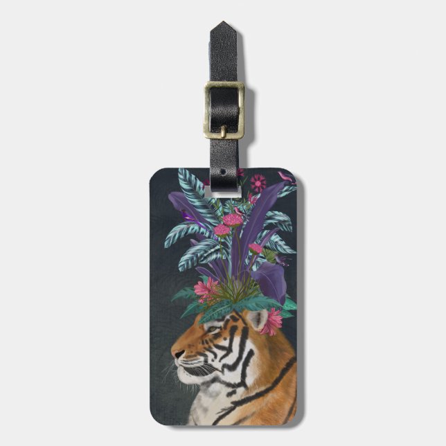 Étiquette À Bagage Tigre avec tête tropicale (Devant Vertical)