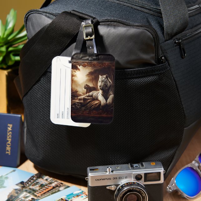 Étiquette À Bagage Tigres Blancs Dans Les Sundarbans (Recto & Verso)