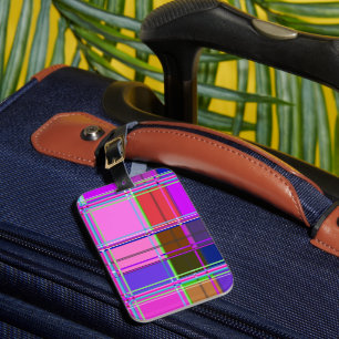 Étiquette À Bagage Tissu à carreaux rose motif Madras