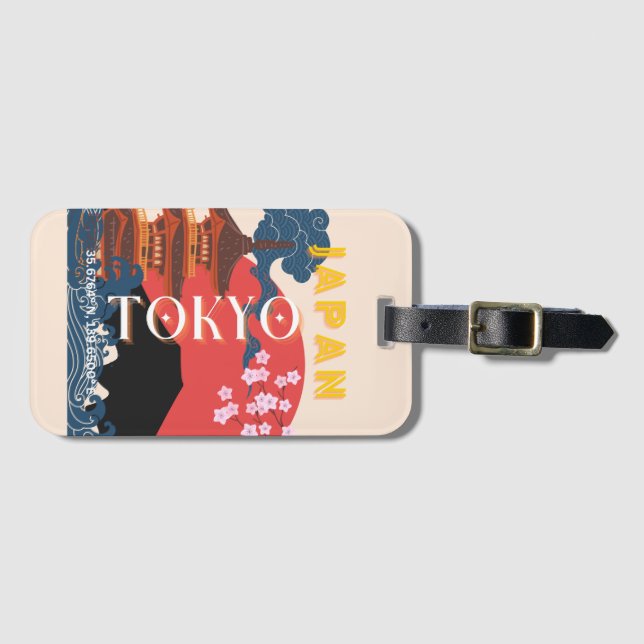 Étiquette À Bagage Tokyo Japan Travel Art, Retro Travel Art (Devant Horizontal)