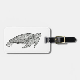 Étiquette À Bagage Tortue de mer florale Artsy illustrée par main