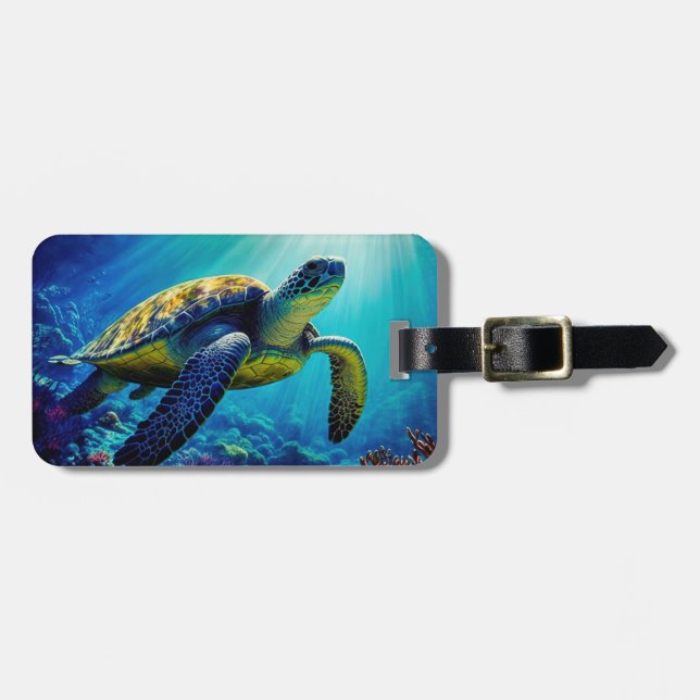 Étiquette À Bagage Tortue de mer Océan Marine Vie Plage Nature Animau (Devant horizontal)
