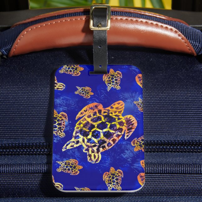 Étiquette À Bagage Tortues marines Batik Art Africain (Insitu Rectoal 2)