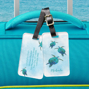 Étiquette À Bagage Tortues marines personnalisées Aquarelle océanique