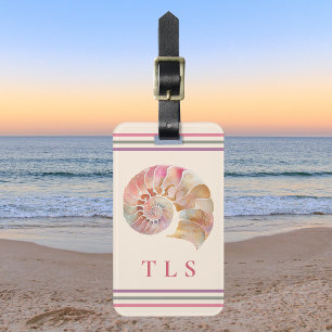 Étiquette À Bagage Tote Nautilus Monogramme de Plage avec Rayures Élé