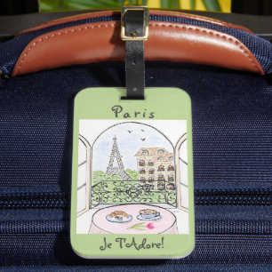 Étiquette À Bagage Tour Eiffel aquarelle fantaisiste Paris