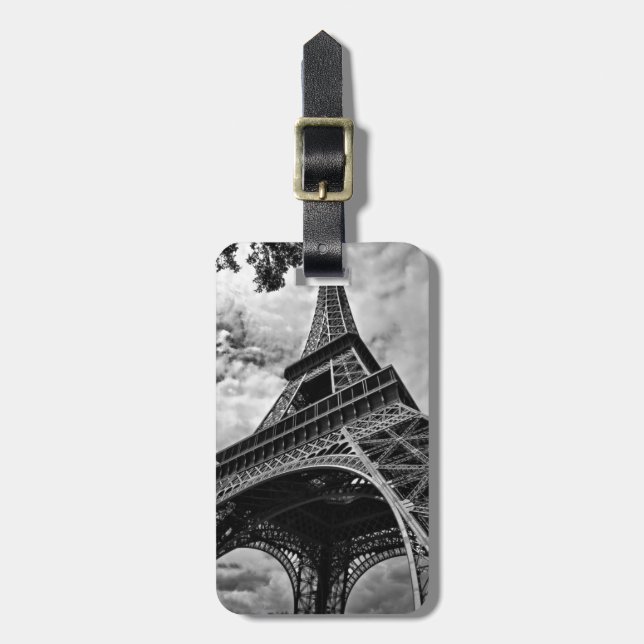 Étiquette À Bagage Tour Eiffel Noir Blanc Paris Europe Voyage (Devant Vertical)