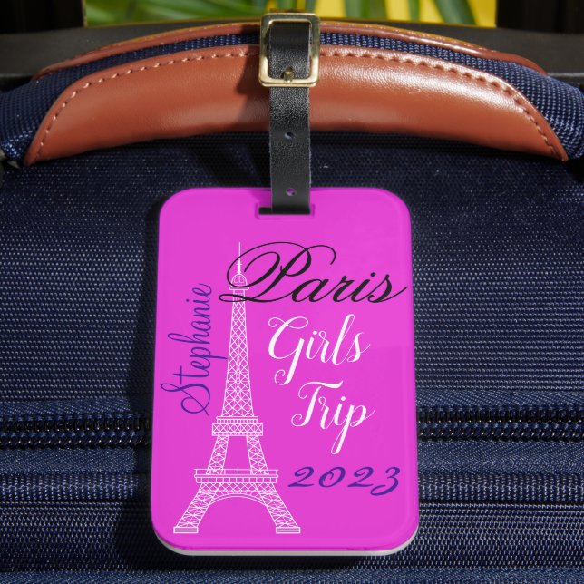 Étiquette À Bagage Tour Eiffel Paris Rose Chic Voyage pour filles (Insitu Rectoal 2)