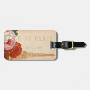 Étiquette À Bagage Tour vintage de Paris aux fleurs rustiques