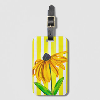 Étiquette À Bagage Tourisme Tournesol Jaune Clair & Rayures