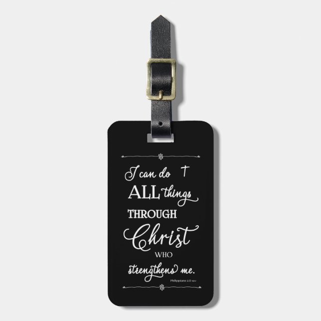 Étiquette À Bagage Tout par le Christ - Philippiens 4:13 (Devant Vertical)