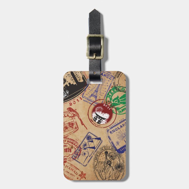 Étiquette À Bagage Travel Stamps (Devant Vertical)