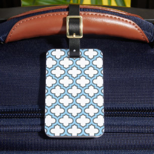 Étiquette À Bagage Trellis bleu blanc et bébé, treillis, Quatrefoil