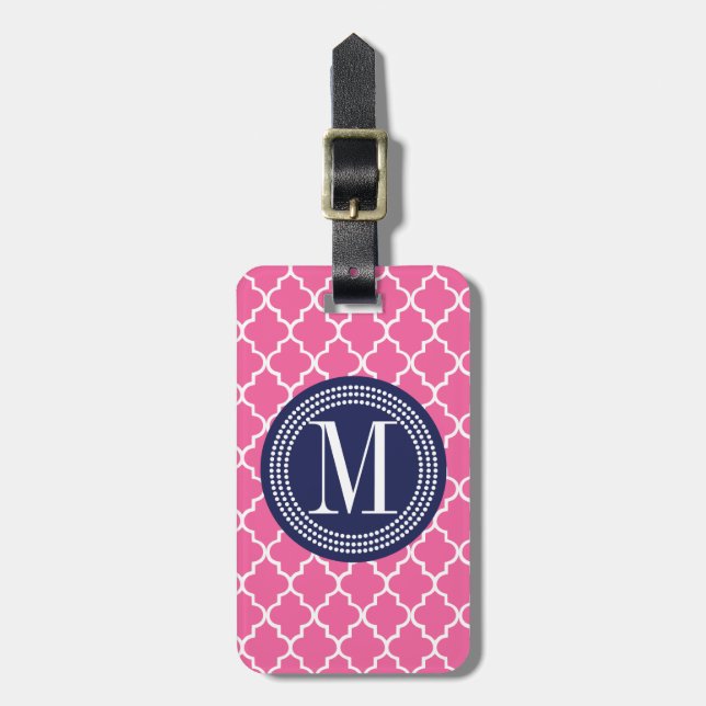 Étiquette À Bagage Trellis marocain rose Girly de tuiles personnalisé (Devant Vertical)