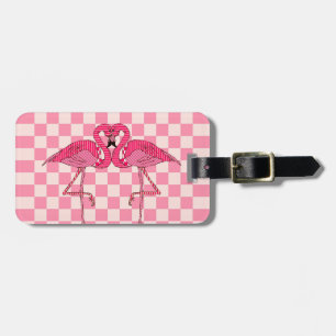 Étiquette À Bagage Trending Pink Flamants roses checkers