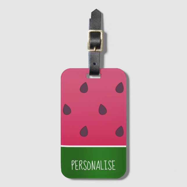 Étiquette À Bagage Trendy Bold Watermelon Custom Text (Devant Vertical)