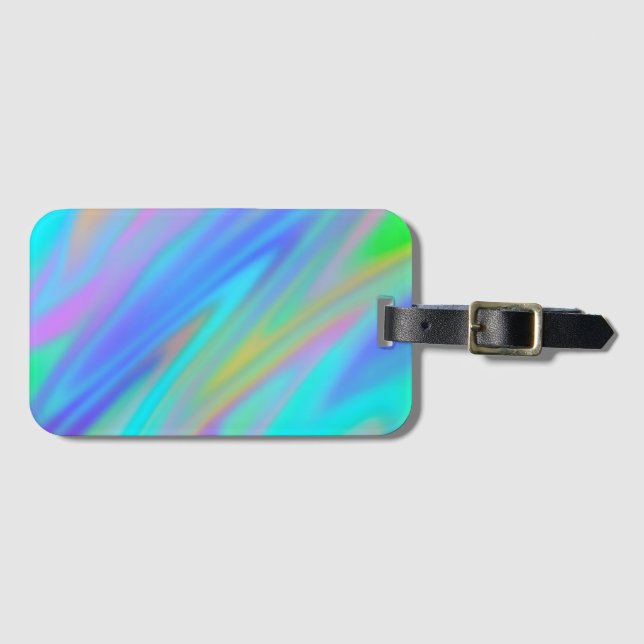 Étiquette À Bagage Trendy luxe vert bleu violet faux holographique (Devant Horizontal)