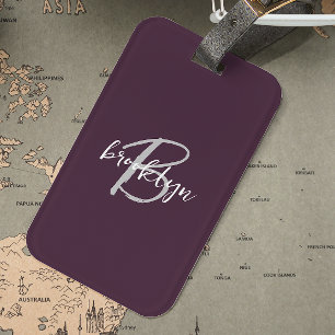 Étiquette À Bagage Trendy Plum Violet Gris Blanc Monogramme