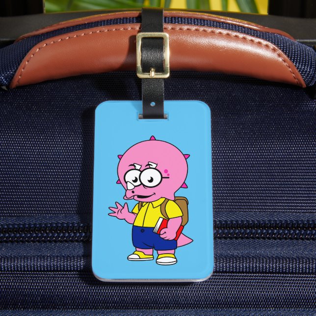 Étiquette À Bagage Tricératops Nerd Avec Sac À Dos Et Manuel. (Insitu Rectoal 2)